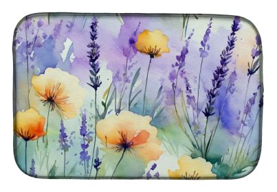 Lavender in Watercolor Dish Drying Mat Absorbent Dish Drying Mat Pad for Kitchen Counter Dish Drainer Mat for Countertop, 14 x 21", Multicolor