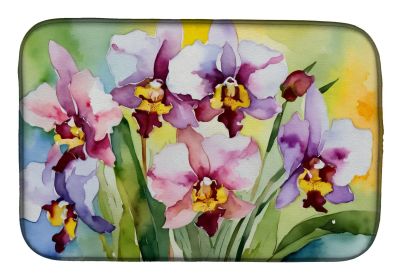 Orchids in Watercolor Dish Drying Mat Absorbent Dish Drying Mat Pad for Kitchen Counter Dish Drainer Mat for Countertop, 14 x 21", Multicolor
