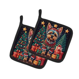 Yorkie Yorkshire Terrier Christmas Pair of Pot Holders Kitchen Heat Resistant Pot Holders Sets Oven Hot Pads for Cooking Baking BBQ, 7 1/2 x 7 1/
