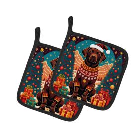 Chocolate Labrador Retriever Christmas Pair of Pot Holders Kitchen Heat Resistant Pot Holders Sets Oven Hot Pads for Cooking Baking BBQ, 7 1/2 x