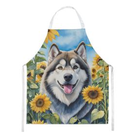 Alaskan Malamute in Sunflowers Apron Cooking Kitchen Server Baking Crafts Gardening for Adult Women Men, Unisex, Large, Multicolor