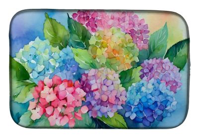 Hydrangeas in Watercolor Dish Drying Mat Absorbent Dish Drying Mat Pad for Kitchen Counter Dish Drainer Mat for Countertop, 14 x 21", Multicolor (Default: Default)